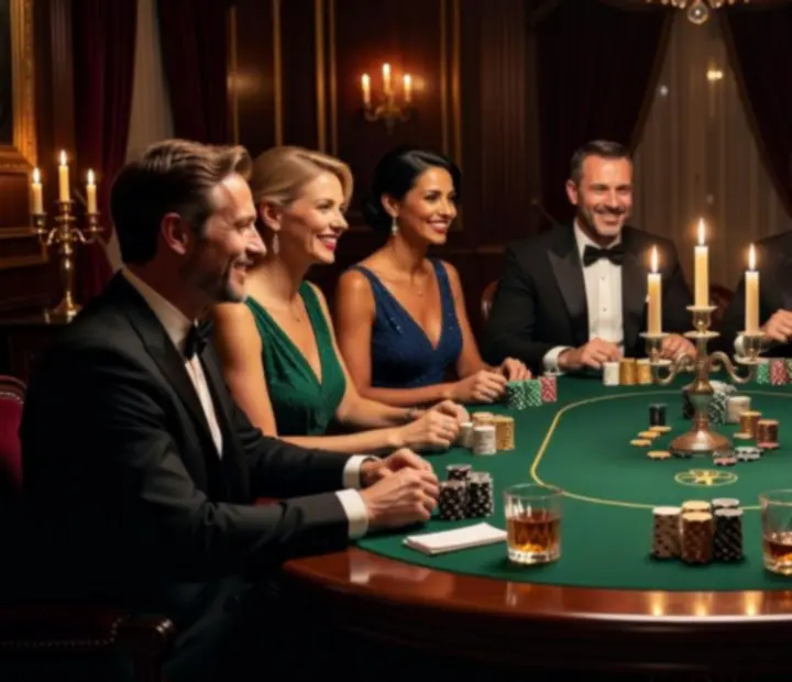 Elegancki wieczór pokerowy z symbolicznymi żetonami i rekreacyjną grą