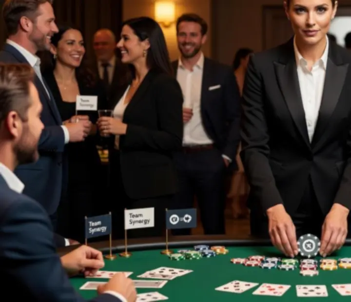 Profesjonalna krupierka prowadząca rekreacyjne gry pokerowe na evencie firmowym