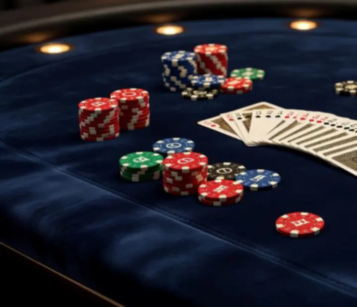 Stół pokerowy z symbolicznymi żetonami do rekreacyjnej gry podczas eventu